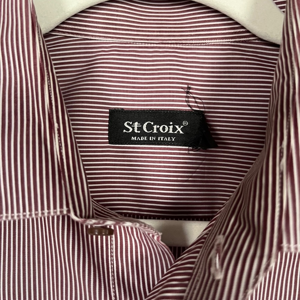 ST CROIX Button Up Mens Dress Shirt Sz L Made in Italy 100% Cotton Red Stripes